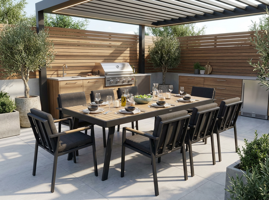 Higold Nofi - 8-miestna záhradná jedálenská súprava v čiernej farbe