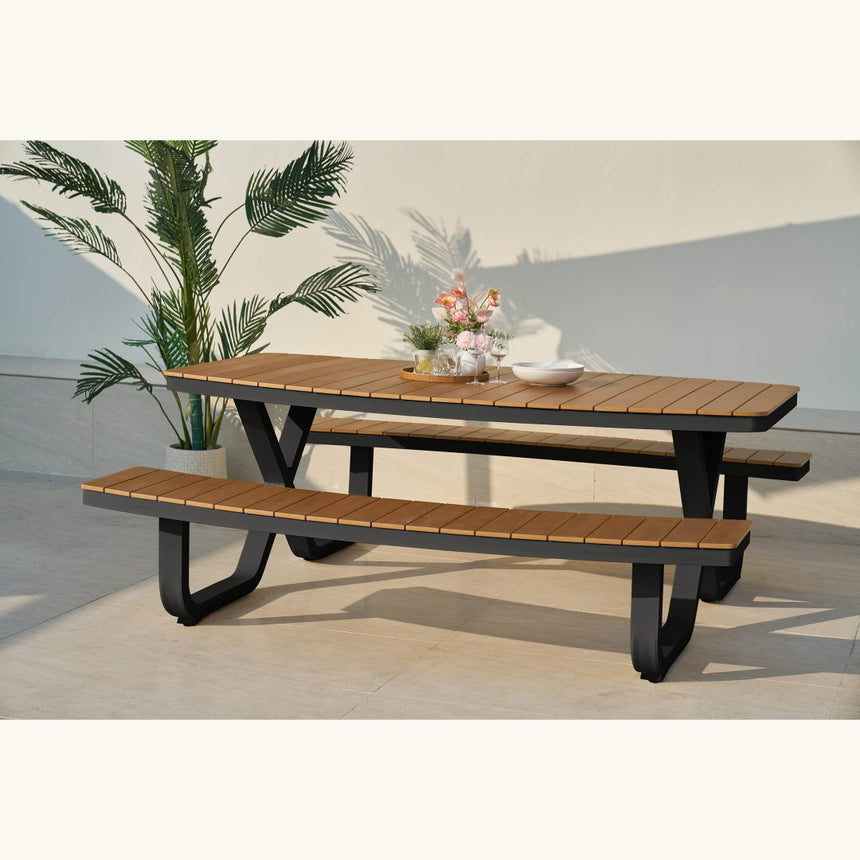 Moderný jedálenský stôl Troy s lavicami, čierny