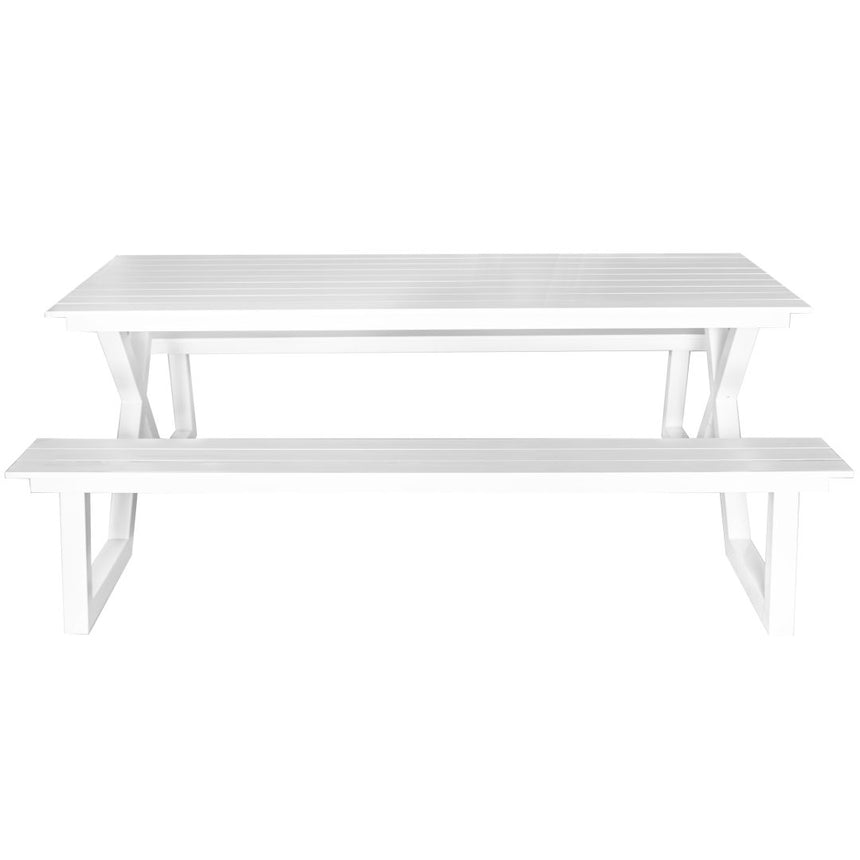 Jedálenský stôl Darby s lavicami, biely