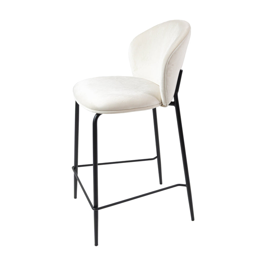 Pohodlná barová stolička KL Lily 65 cm v krémovej farbe s čiernym rámom