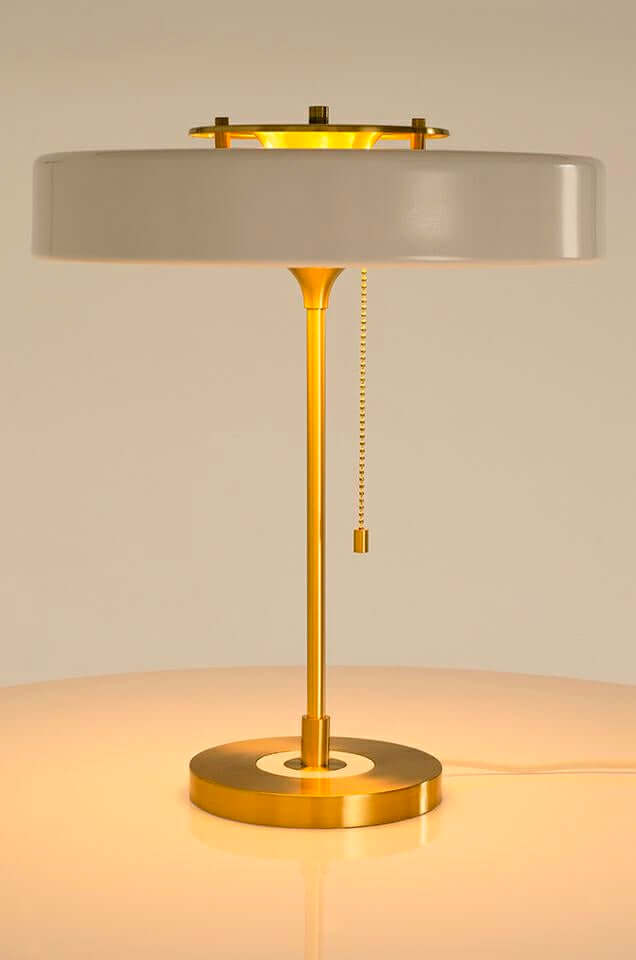 Stolová lampa Arte biela a zlatá – hliník, sklo