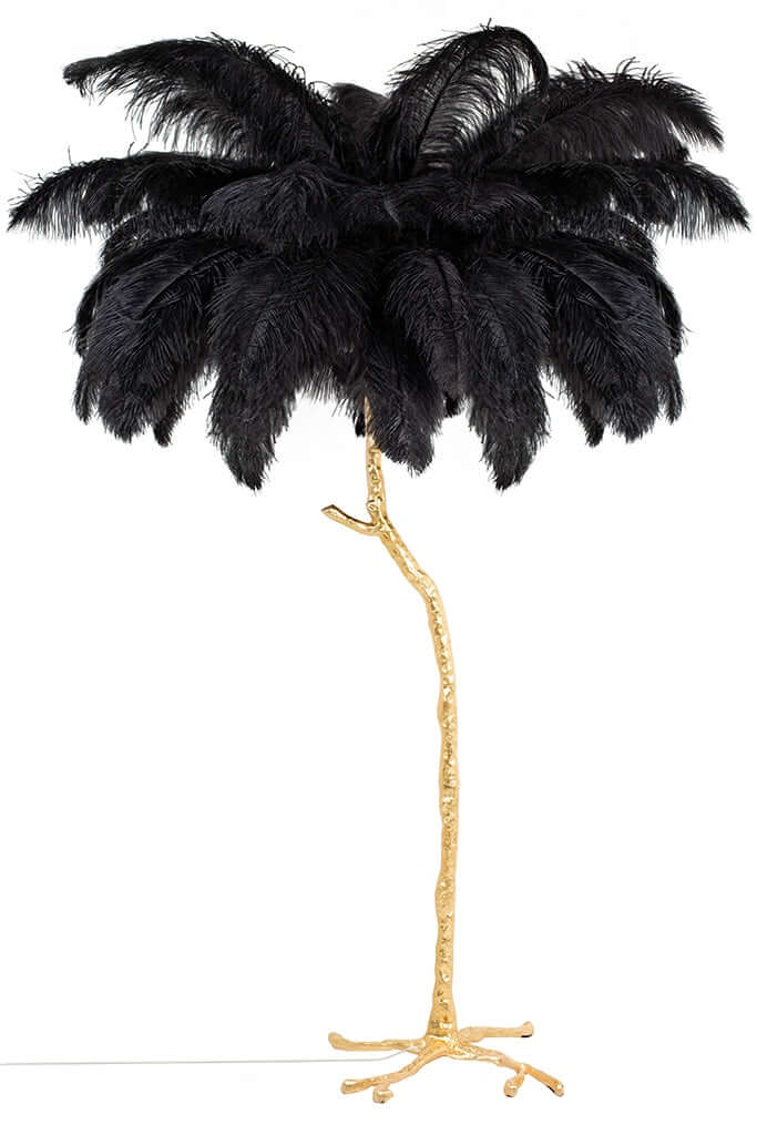 Stojacia lampa Tiffany 175 čierno-medená / s prírodným perím