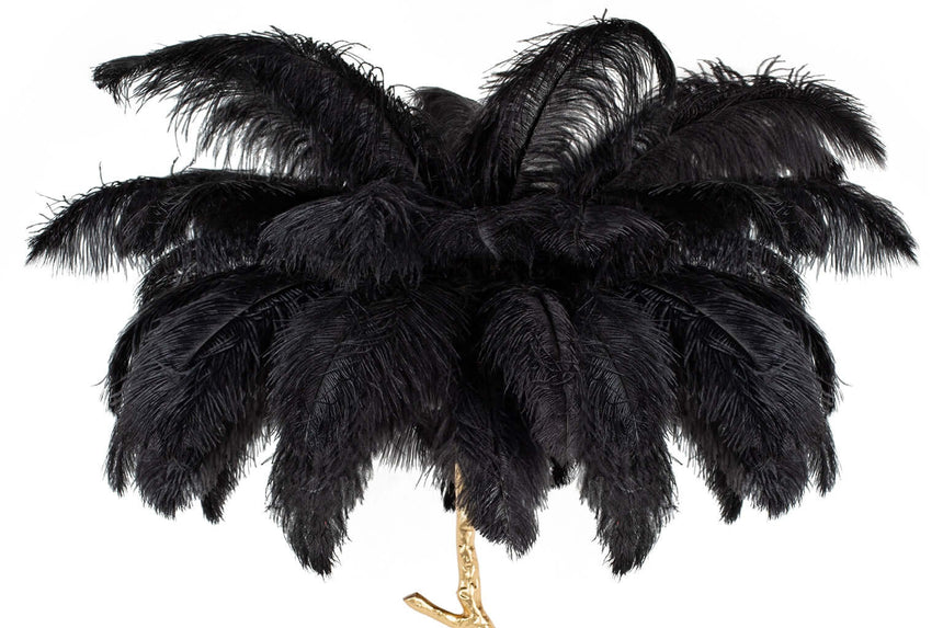 Stojacia lampa Tiffany 175 čierno-medená / s prírodným perím