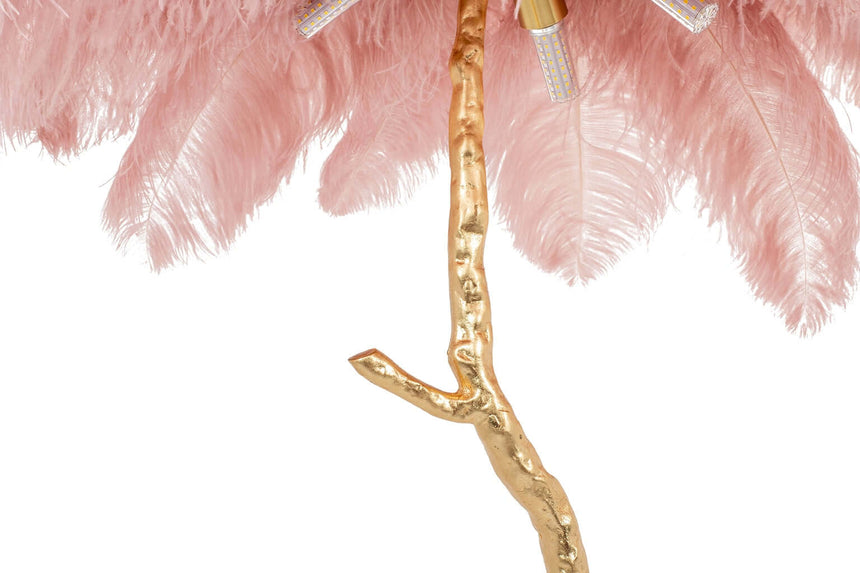 Stojacia lampa Tiffany 175 ružovo-medená / s prírodným perím