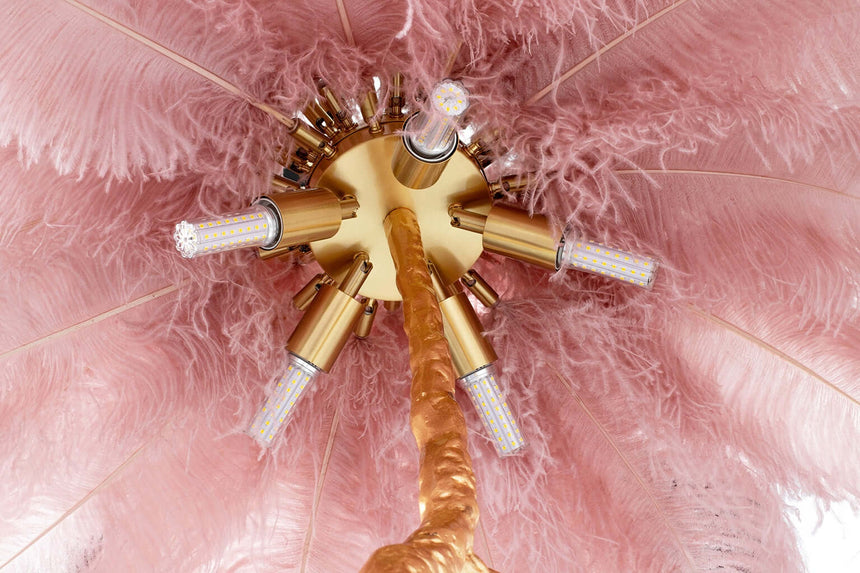 Stojacia lampa Tiffany 175 ružovo-medená / s prírodným perím