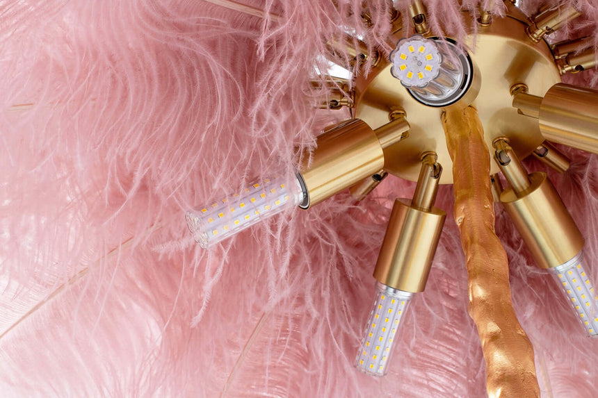 Stojacia lampa Tiffany 175 ružovo-medená / s prírodným perím