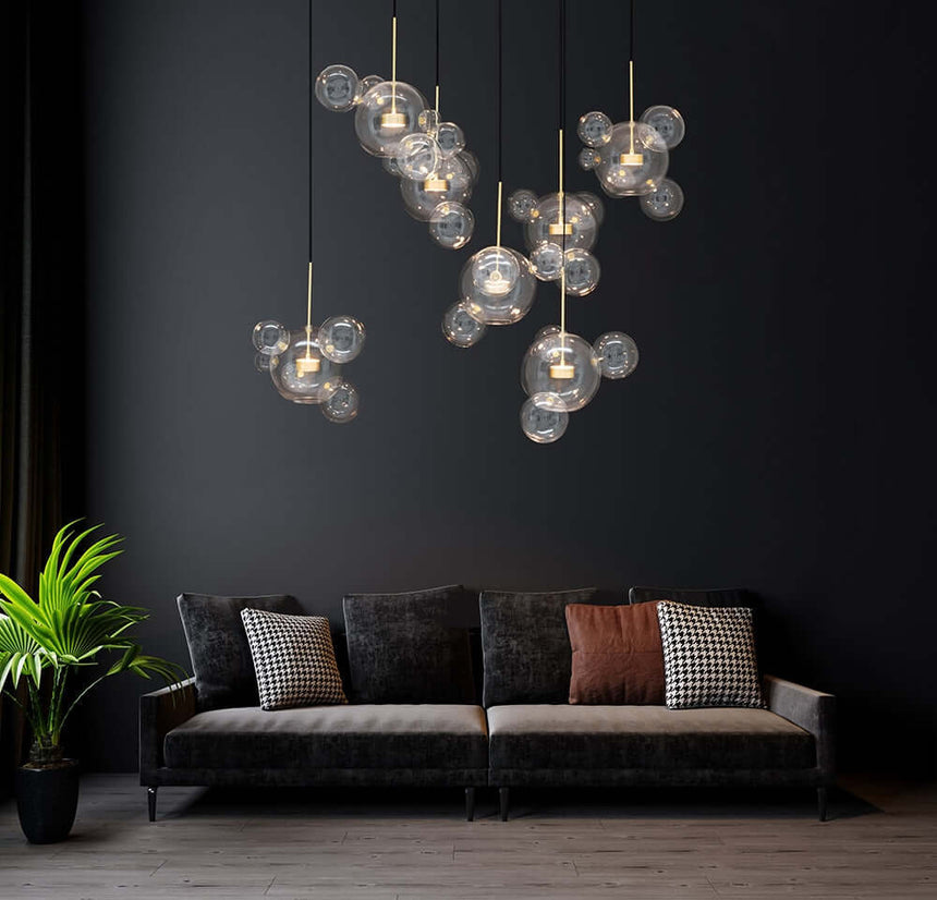 Závesná lampa Capri Line 7 zlatá – 420 LED, hliník, sklo