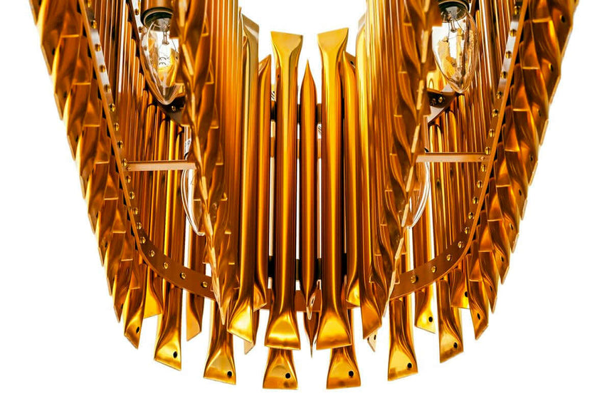 Závesná lampa Galliano Long tmavo zlatá – hliník, uhlíková oceľ