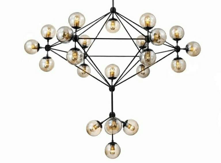 Závesná lampa Planetario 41 čierna s jantárovými tienidlami