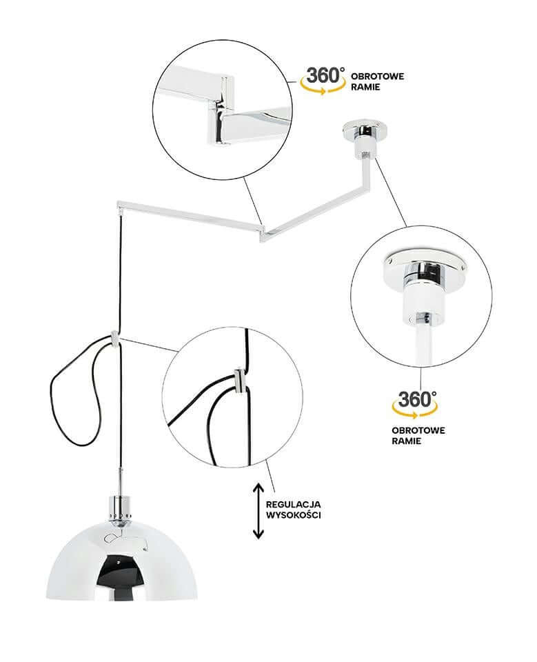 Závesná lampa Rota 360, chrómovo-strieborná