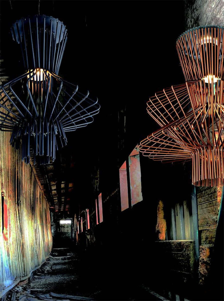 Slamená závesná lampa sivá - uhlíková oceľ