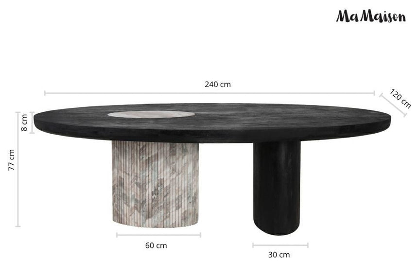 Atlante 240 étkezőasztal fehér–fekete – márvány, mangófa
