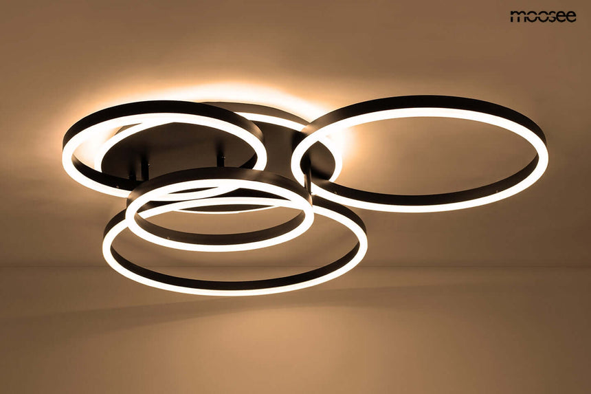 Stropná lampa Rings 5 čierna