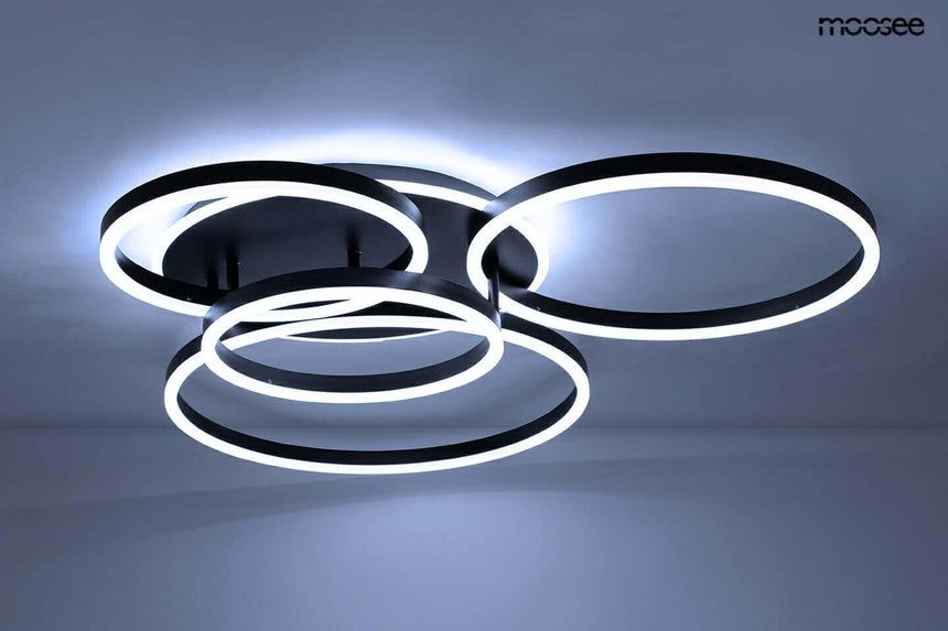 Stropná lampa Rings 5 čierna