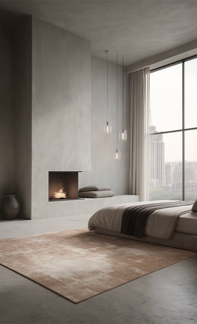 Cliff Beige modern szőnyeg nappaliban, kanapé előtt