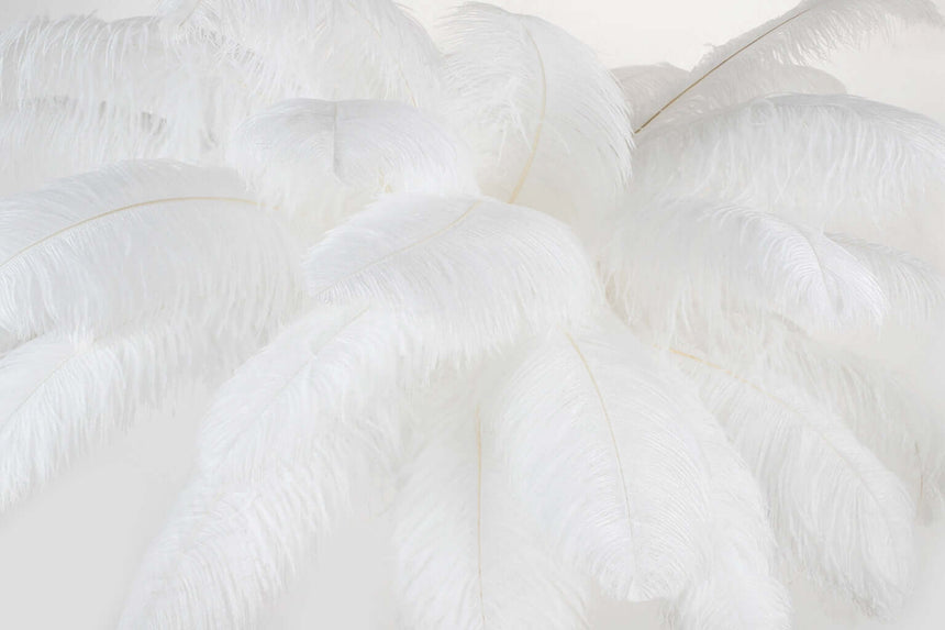 Stojacia lampa Tiffany 175 – biela mosadz / prírodné perie