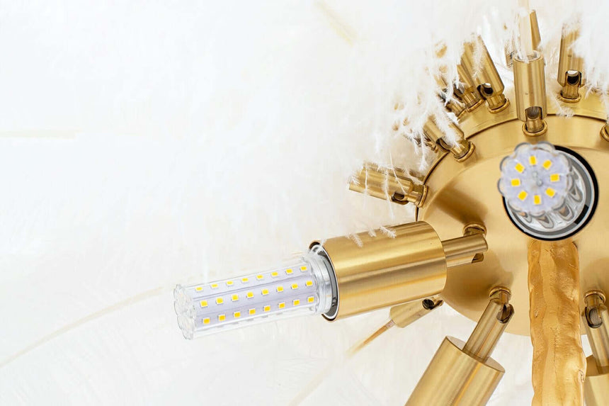 Stojacia lampa Tiffany 175 – biela mosadz / prírodné perie