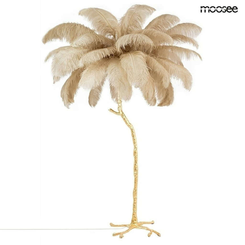 Stojacia lampa Tiffany 175 – béžová mosadz / prírodné perie