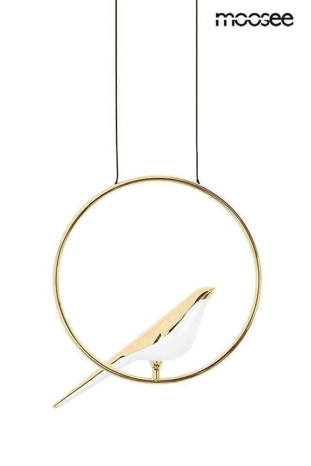 Závesná lampa s vtákom v zlatej farbe