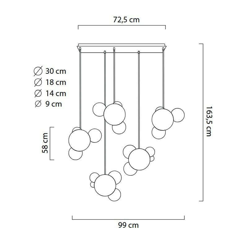 Závesná lampa Capri Line 5 zlatá – 300 LED, hliník, sklo