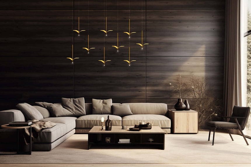 Závesná lampa Gavi O v zlatej farbe