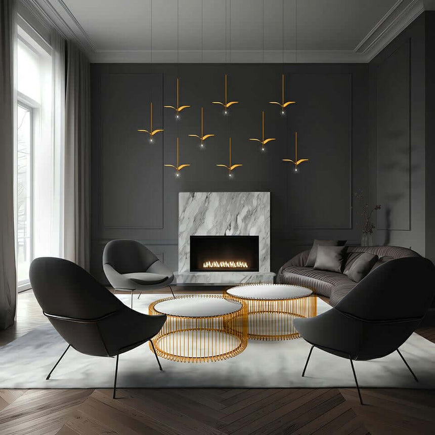 Závesná lampa Gavi O v zlatej farbe