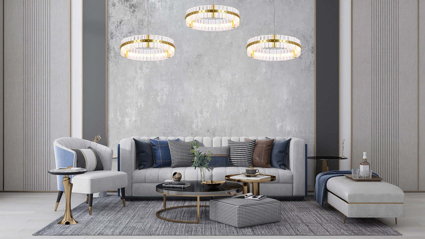 Závesná lampa Saturnus 47 zlatá – LED, krištáľ, brúsená oceľ