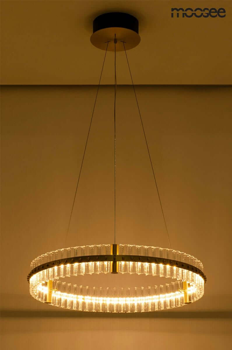 Závesná lampa Saturnus 70 zlatá – LED, krištáľ, brúsená oceľ