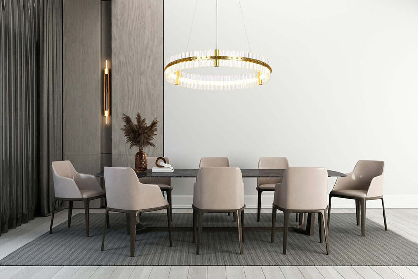 Závesná lampa Saturnus 70 zlatá – LED, krištáľ, brúsená oceľ