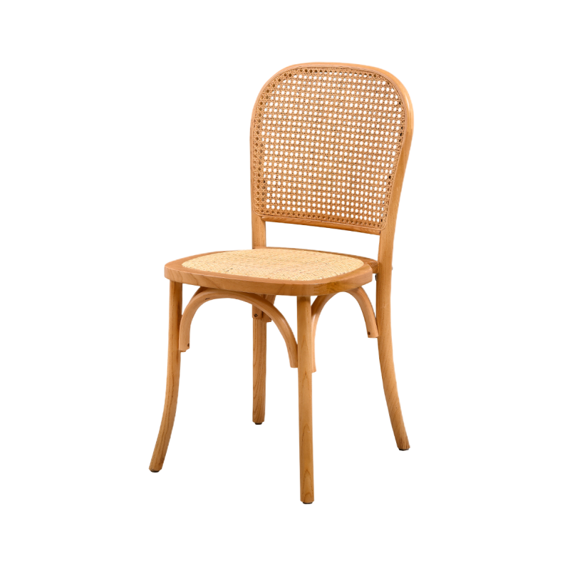 Palermo natúr mézszín esküvői szék rattan ülőlappal, elölnézet