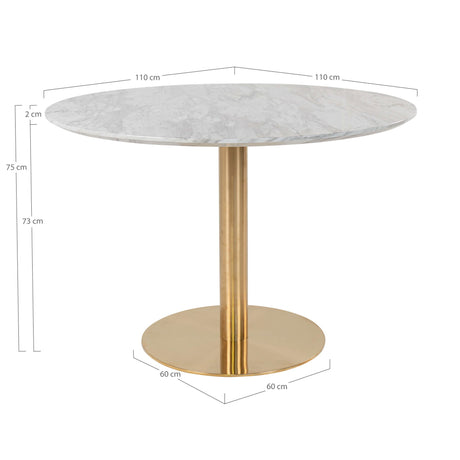 Jedálenský stôl Bolzano – Ø110 cm, so zlatými nohami