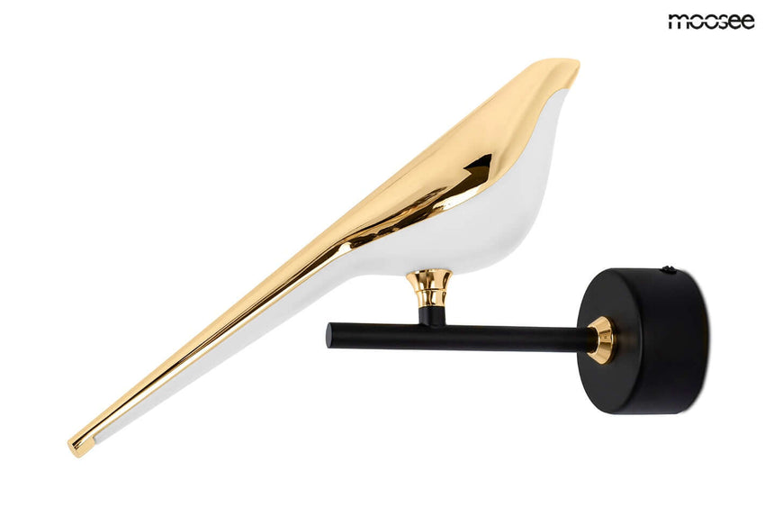 Nástenná lampa s motívom vtáka v zlatej farbe