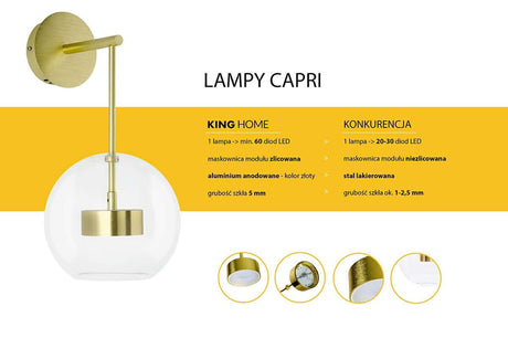 Nástenná lampa Capri Wall 1 zlatá