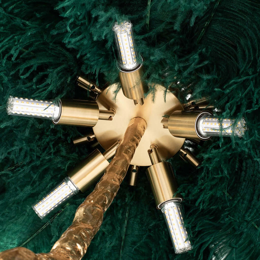 Stojacia lampa Tiffany 175 zeleno-medená / s prírodným perím