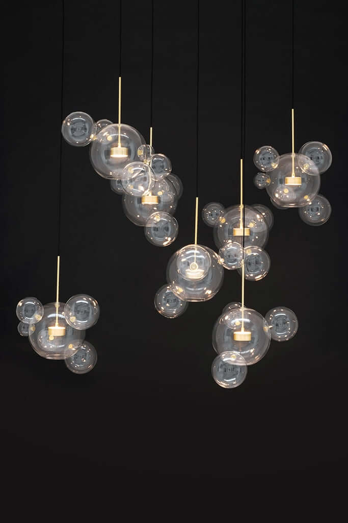 Závesná lampa Capri Line 7 zlatá – 420 LED, hliník, sklo