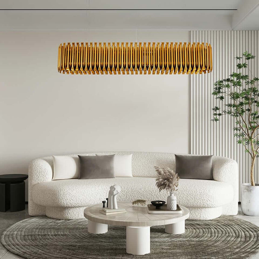 Závesná lampa Galliano Long tmavo zlatá – hliník, uhlíková oceľ