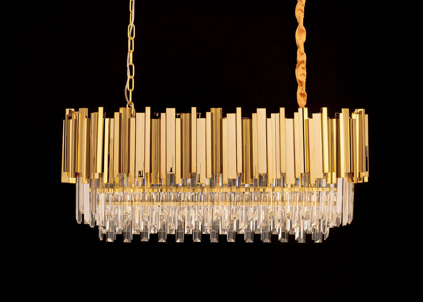Závesná lampa Imperial Long Gold 90 – oceľ, krištáľ