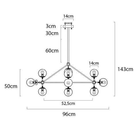 Závesná lampa Planetario 10 čierna - s tienidlom z dymového skla