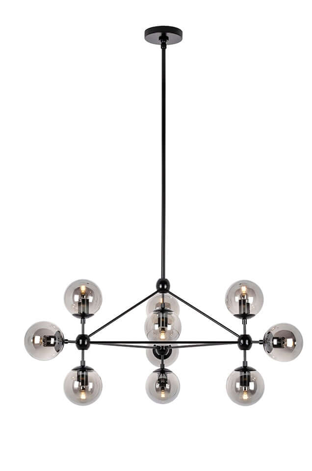 Závesná lampa Planetario 10 čierna - s tienidlom z dymového skla