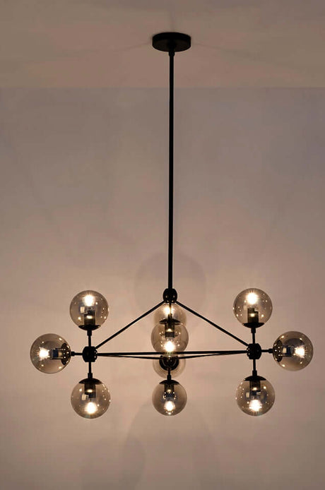 Závesná lampa Planetario 10 čierna - s tienidlom z dymového skla