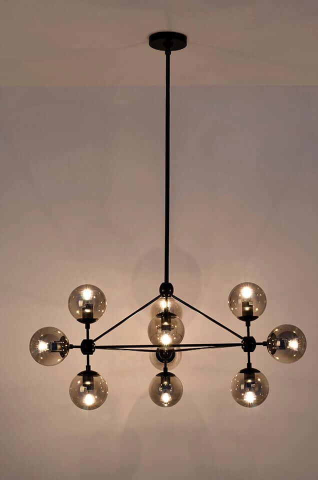 Závesná lampa Planetario 10 čierna - s tienidlom z dymového skla