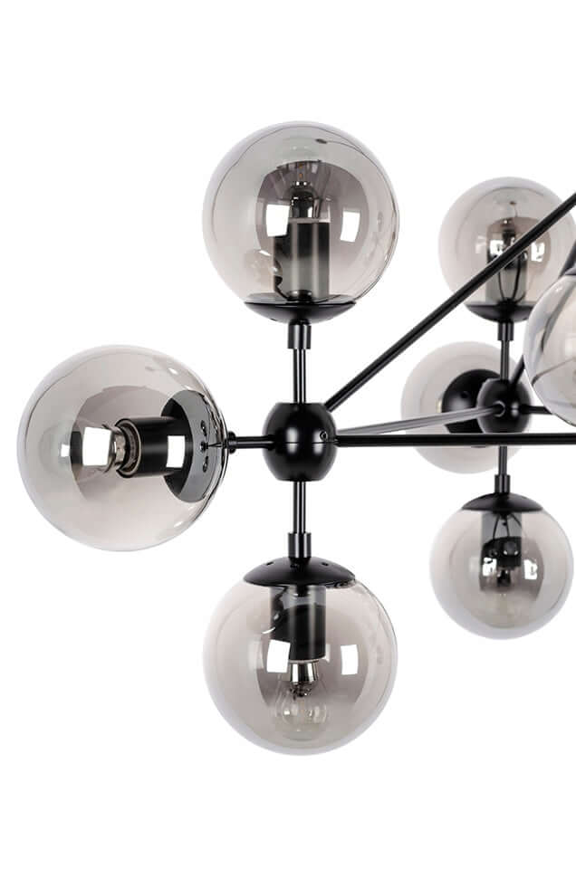 Závesná lampa Planetario 10 čierna - s tienidlom z dymového skla