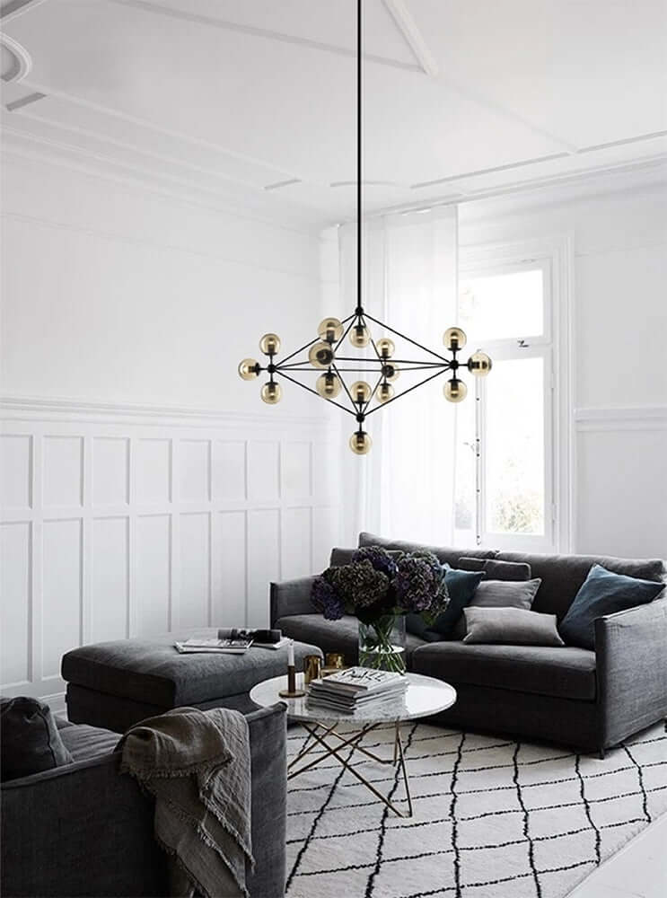 Závesná lampa Planetario 15 čierna - s tienidlom z dymového skla