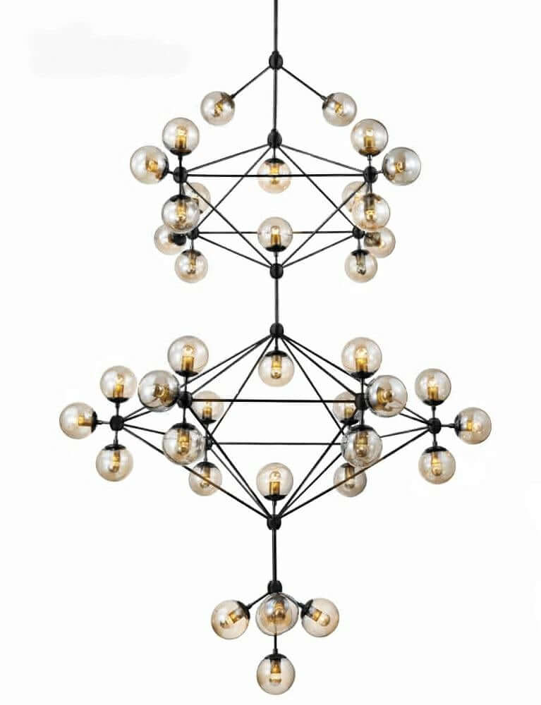 Závesná lampa Planetario 41 čierna s jantárovými tienidlami