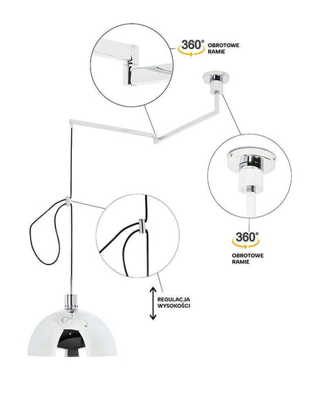 Závesná lampa Rota 360, chrómovo-strieborná