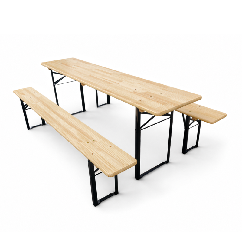 Woody Solid sörpad garnitúra 220×50 cm – fenyő asztal két paddal