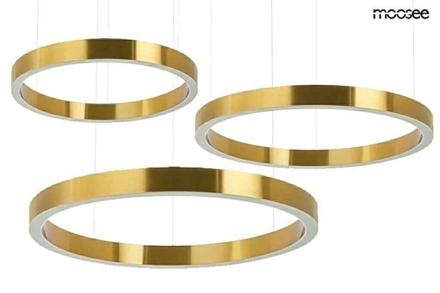 Závesná lampa Inel 60 + 80 + 100 zlatá – s jednoradovým koncovým dizajnom