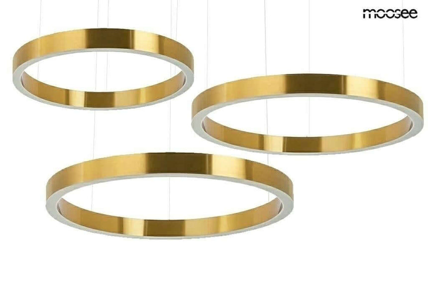 Závesná lampa Inel 80 + 80 + 100 zlatá – s jednoradovým koncovým dizajnom
