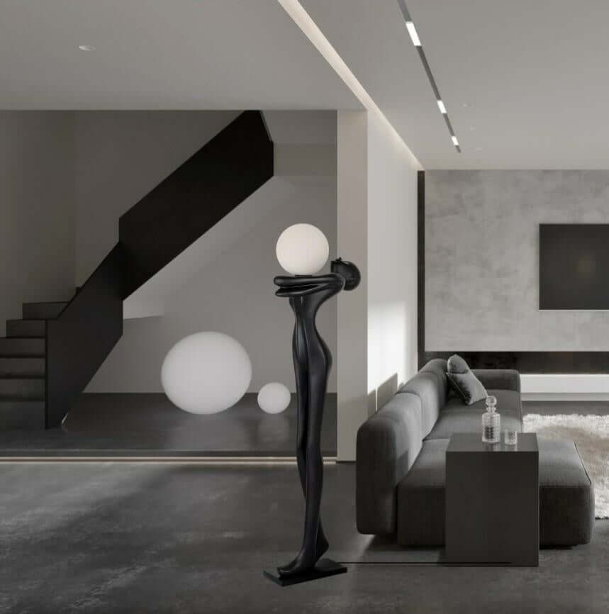 Stojacia lampa Human Moon – sklolaminát, sklo