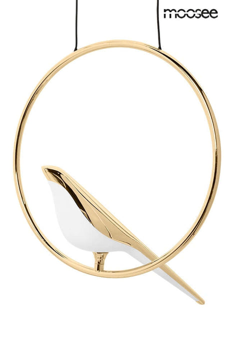 Závesná lampa s vtákom v zlatej farbe